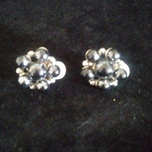 Vtg steely black beaded clip-on earrings